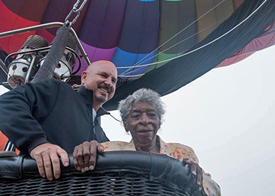 Bev rides a hot air balloon